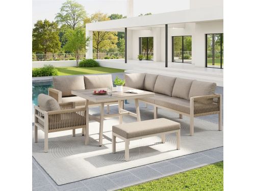 MOBO - 8-persoons handgeweven L-vormige Loungeset - Tuinmeubelen - Tuinset