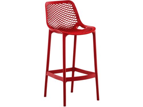 Moderne Barkruk Met Rugleuning en Voetsteun - Kunststof - Rood