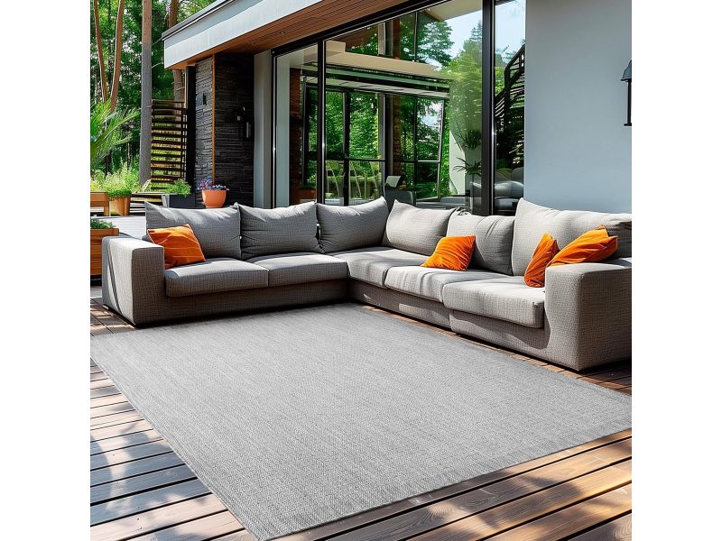 Moderne Buitenmat 140x200 cm Grijs - Weerbestendig en Wasbaar Vloerkleed