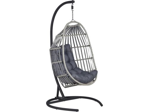 Moderne Ei-vormige Hangstoel Donkergrijs Wicker met Standaard - Tuin &