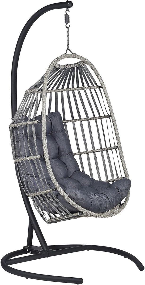 moderne ei vormige hangstoel donkergrijs wicker met standaard tuin &