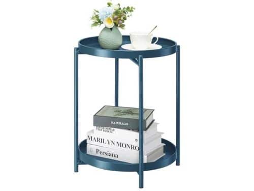 Moderne ronde bijzettafel met 2 niveaus voor buiten - marineblauw