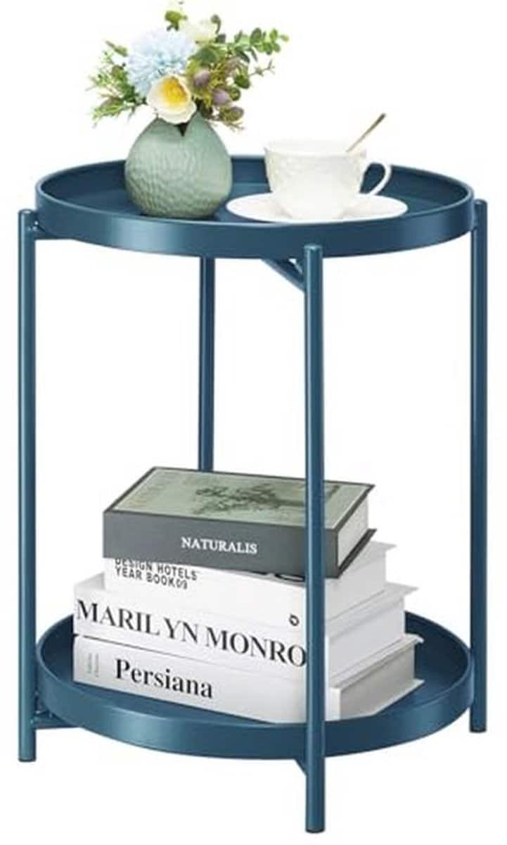 Moderne ronde bijzettafel met 2 niveaus voor buiten – marineblauw