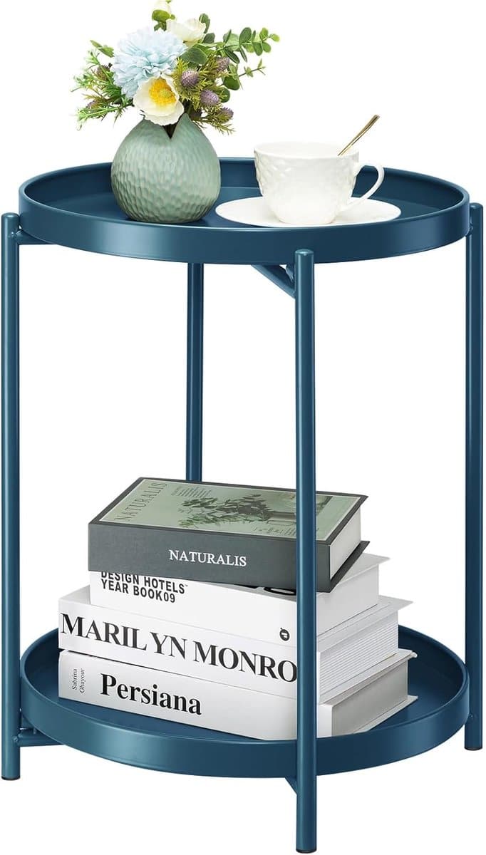 moderne ronde bijzettafel met 2 niveaus voor buiten marineblauw