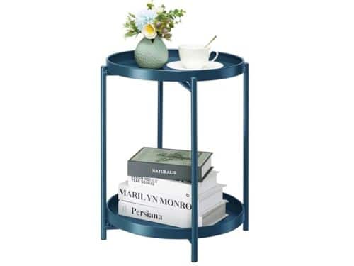 Moderne ronde bijzettafel met 2 niveaus voor buiten - marineblauw