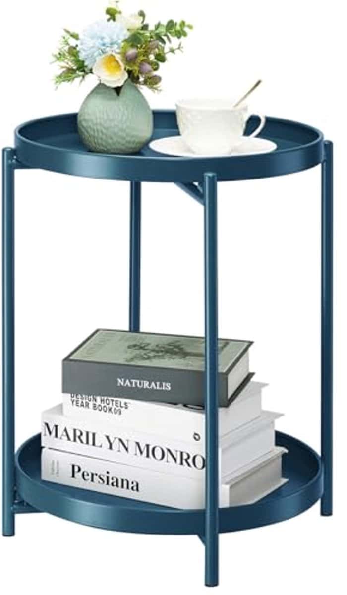 moderne ronde bijzettafel met 2 niveaus voor buiten marineblauw