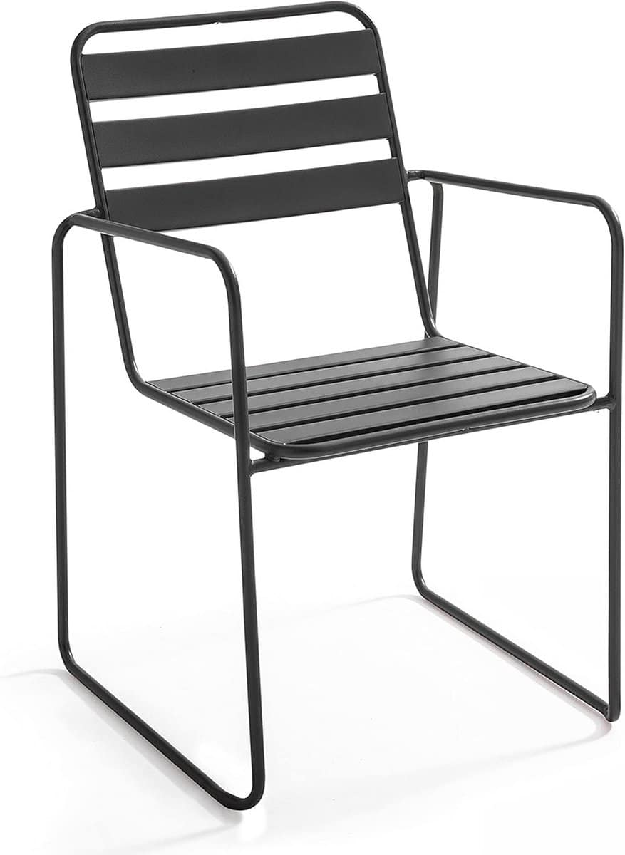 moderne tuinstoel van antracietstaal stapelbaar en weerbestendig