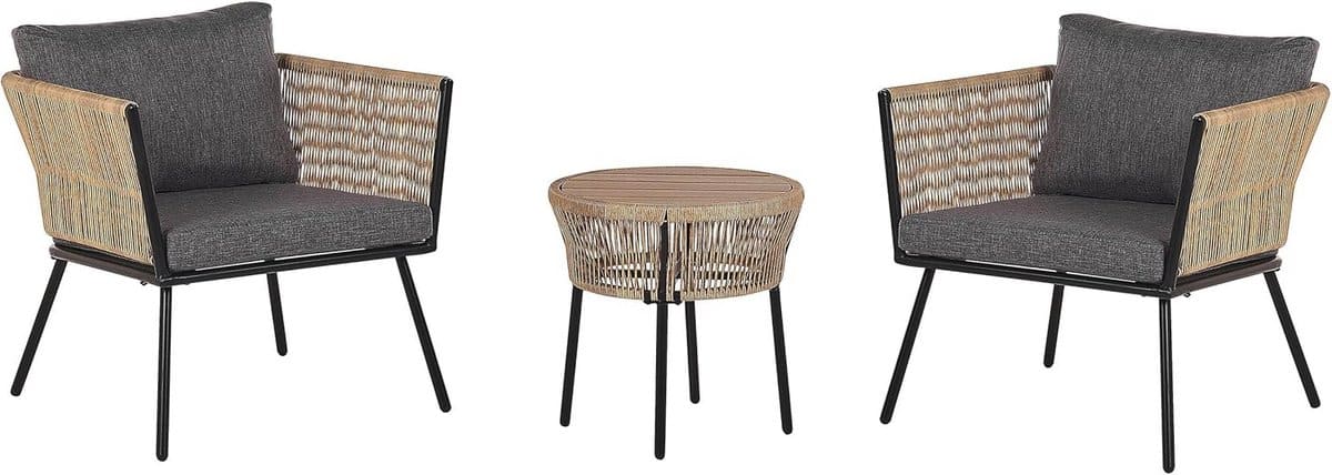 moderne tweezits wicker balkonset met salontafel en afneembare kussens