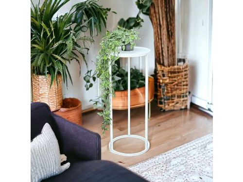 Moderne Witte Bloemenkruk - Metalen Bijzettafel en Plantenstandaard 60 cm