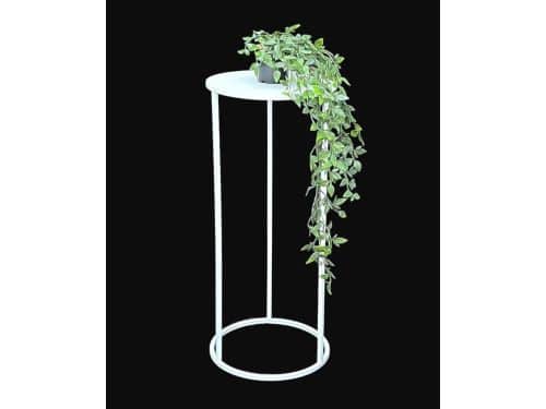 Moderne witte bloemenkruk - Rond metalen plantenstandaard en bijzettafel