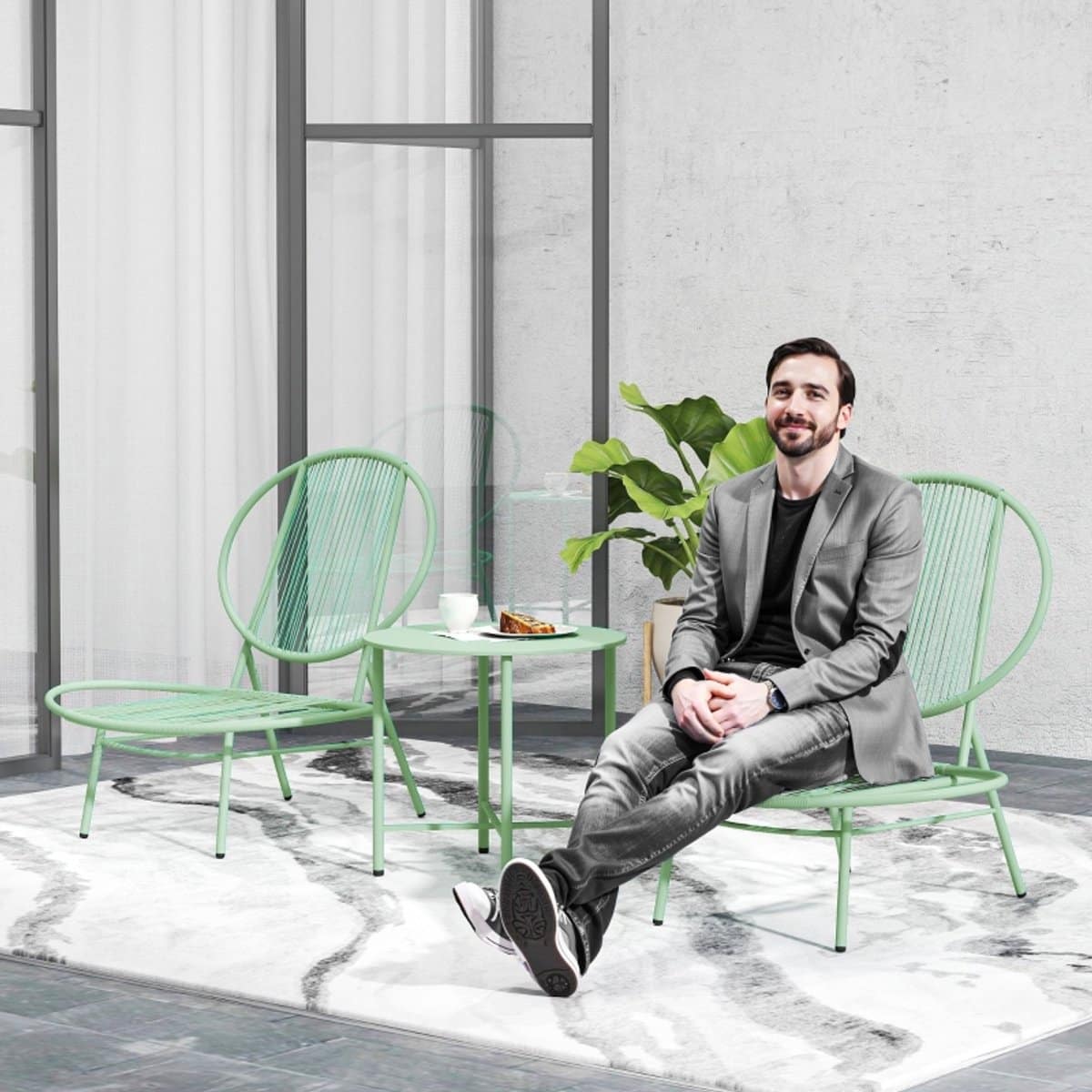 modfu 3 delige bistroset weerbestendig ergonomische tuinstoelen met