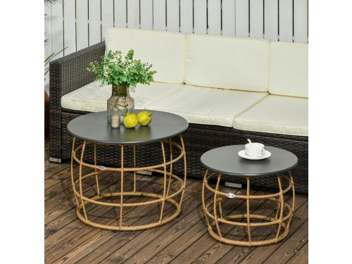 MODFU Bijzettafel set van 2, stapelbaar PE-rattan, zand