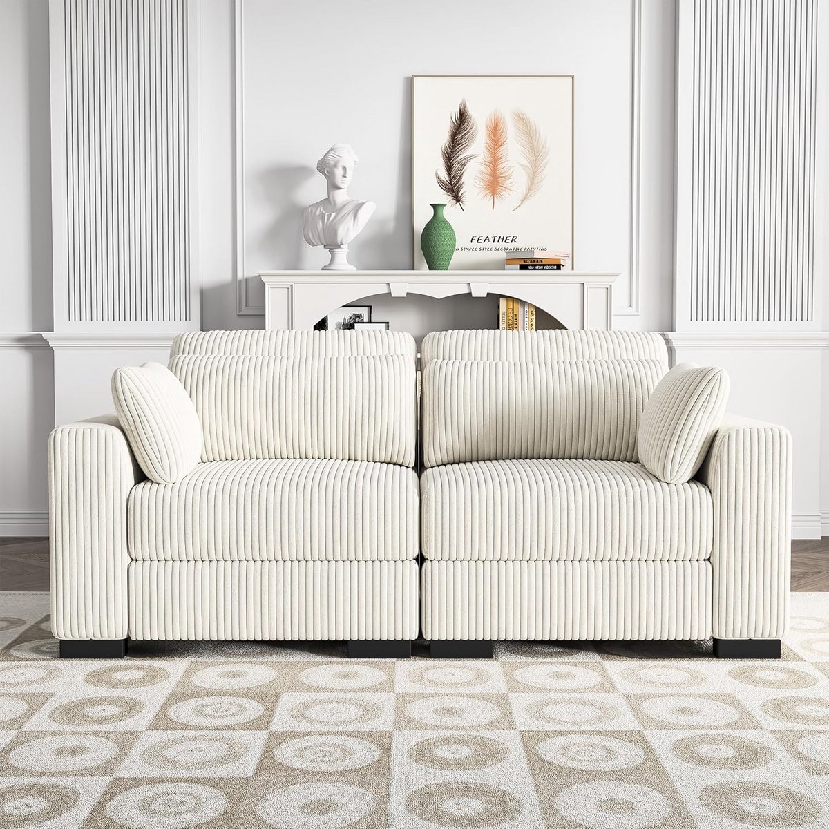 modulaire 2 zitsbank beige met opbergpoef