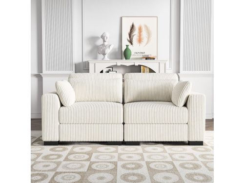 Modulaire 2-zitsbank Beige met Opbergpoef