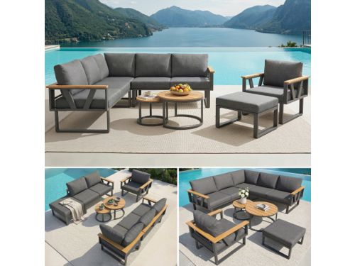 Modulaire outdoor zitgroep met verstelbare poten, robuuste metalen basis