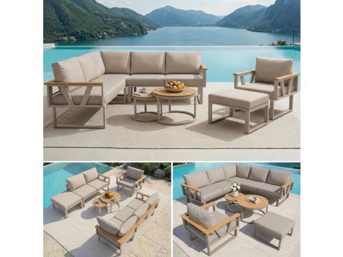 Modulaire outdoor zitgroep met verstelbare poten, robuuste metalen basis