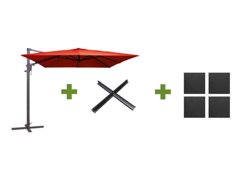 Monaco flex II 300x300 cm Brick Red met Kruisvoet en Parasolvoettegels