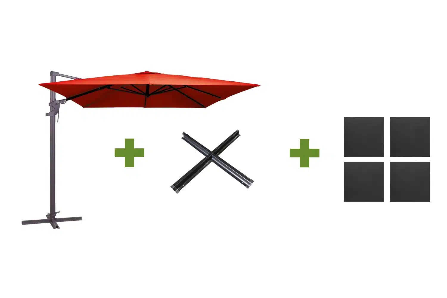 monaco flex ii 300×300 cm brick red met kruisvoet en parasolvoettegels