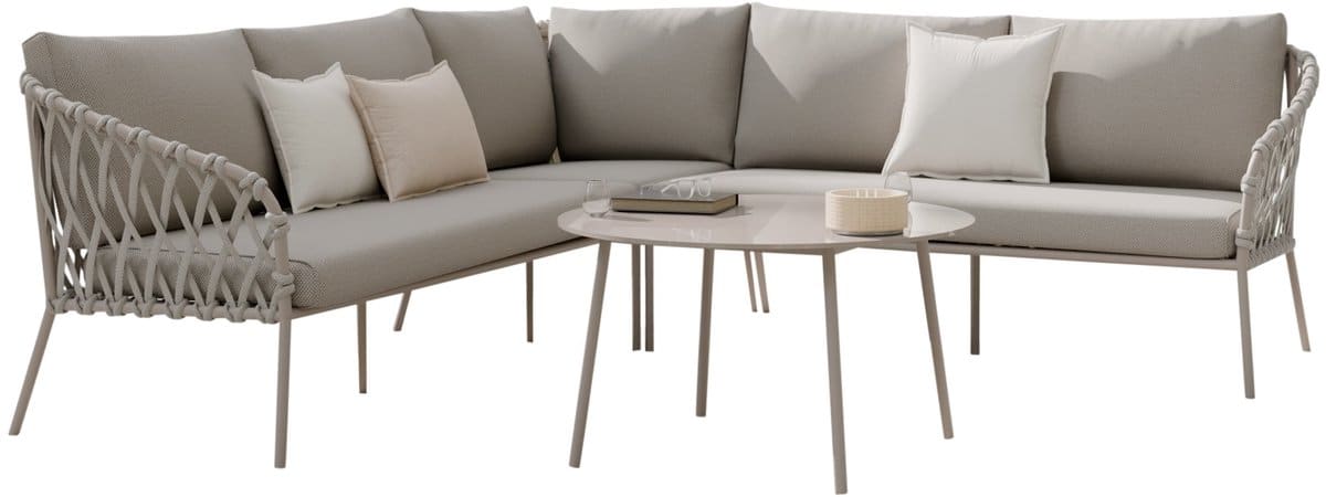 Monte Rosa hoek loungeset 3 delig aluminium bruin rope