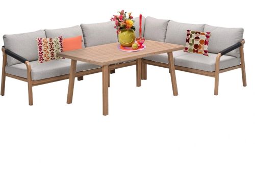 Monti lounge-diningset - 5-dlg. - light teaklook - zwart