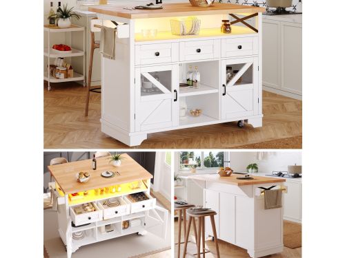 Multifunctionele Keukenwagen - LED App + Klaptafel + 3 Lades