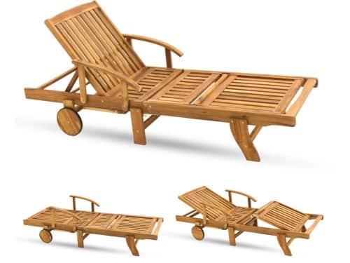 Muntel® Houten Ligstoel - Op Wielen - Verstelbaar - Weersbestendig