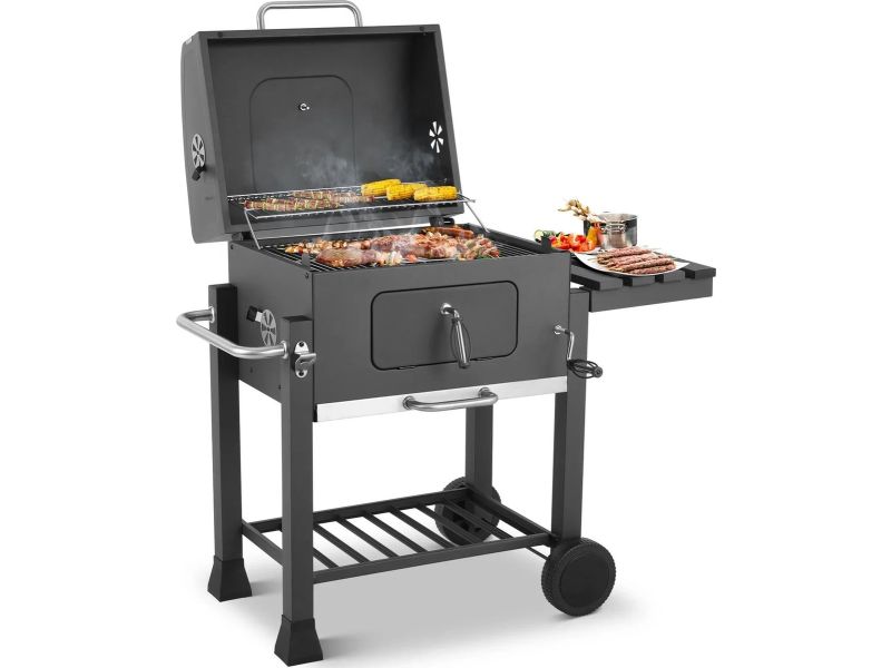 Mygroot - Houtskoolgrill met opvouwbare bijzettafel - Robuuste BBQ-grill