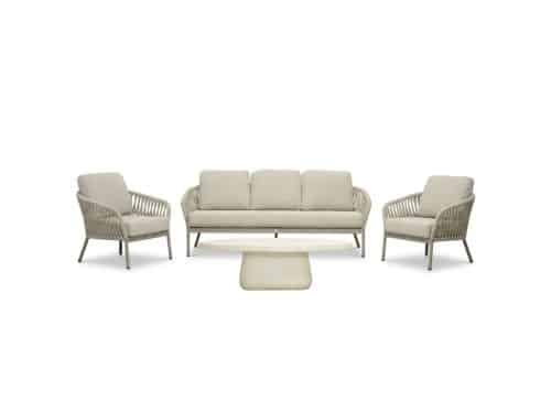 Mykonos/Luna stoel-bank loungeset 5 personen | aluminium + touw | beige | 4-delig