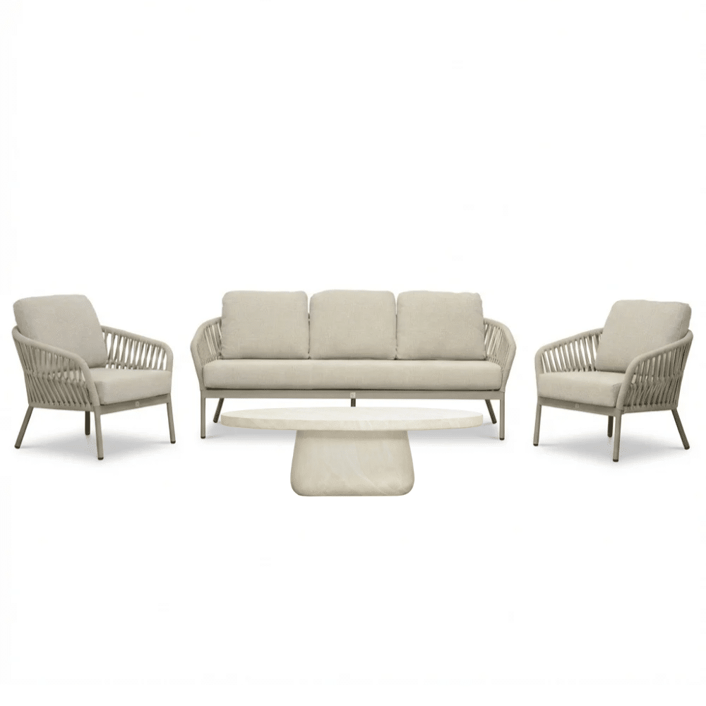 mykonos/luna stoel bank loungeset 5 personen | aluminium + touw | beige | 4 delig