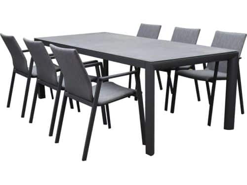 Nancy Angora dining tuinset 220x100xH74,5 7 delig aluminium
