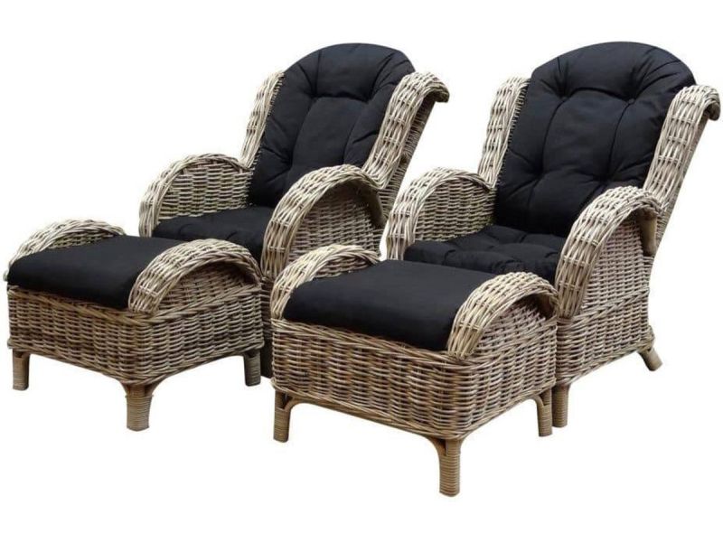 Naturel lounge balkonset 4-delig naturel rotan zwart
