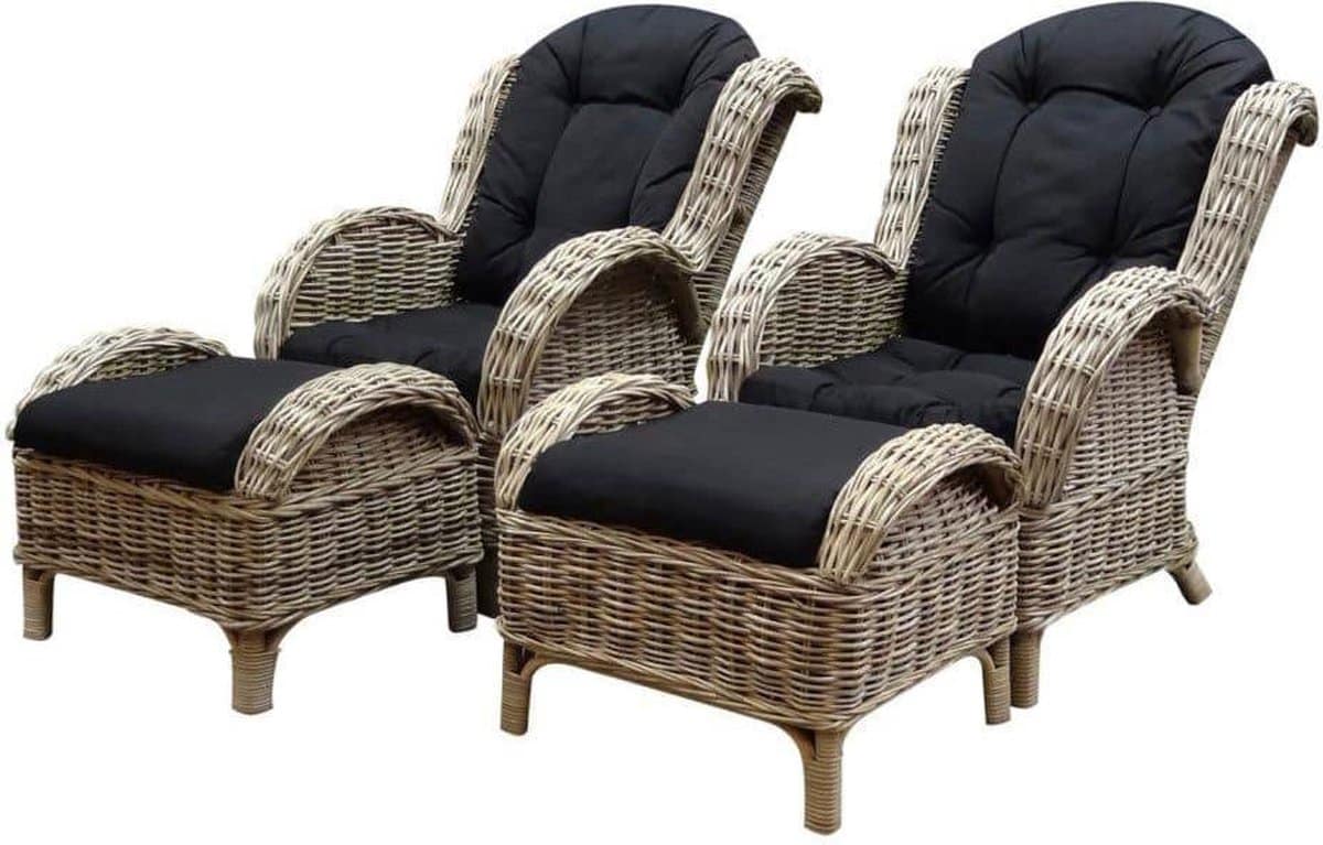 naturel lounge balkonset 4 delig naturel rotan zwart