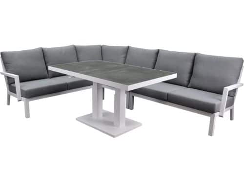 New York dining hoek loungeset 5 delig verstelbare tafel wit