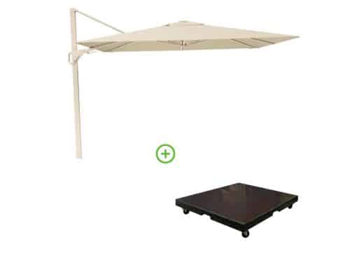 Nexus T² zweefparasol - premium doek | 300x300 met Monza parasolvoet 90kg | Champagne/Sandstone