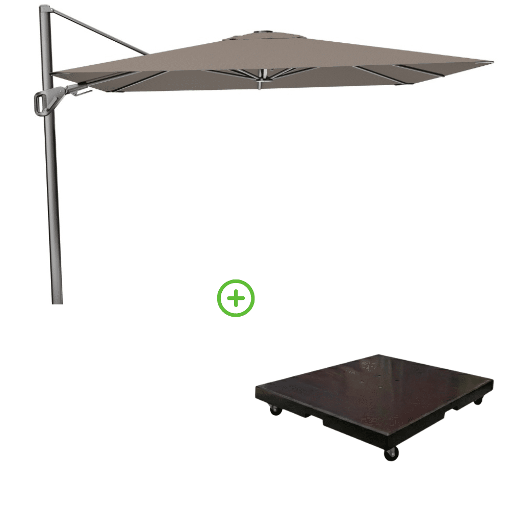 nexus t² zweefparasol premium doek | 300×300 met monza parasolvoet 90kg | havana