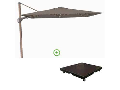 Nexus T² zweefparasol - premium doek | 300x300 met Monza parasolvoet 90kg | Havana/Mocha