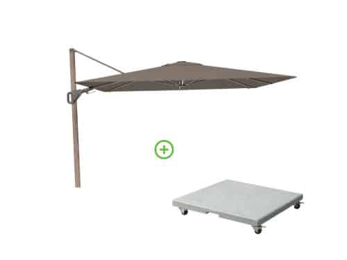 Nexus T² zweefparasol - premium doek | 300x300 met Rocca parasolvoet 90kg | Havana/Mocha
