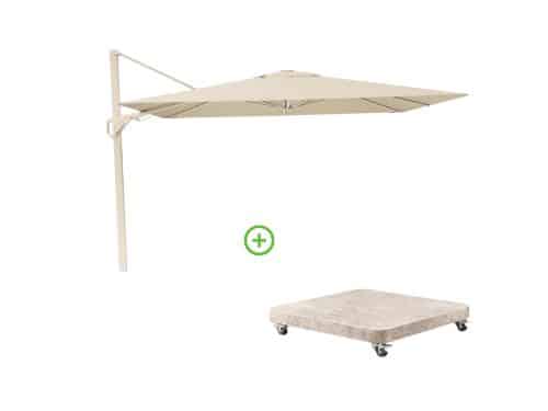 Nexus T² zweefparasol - premium doek | 300x300 met Venezia rond parasolvoet 90kg | Champagne/Sandstone