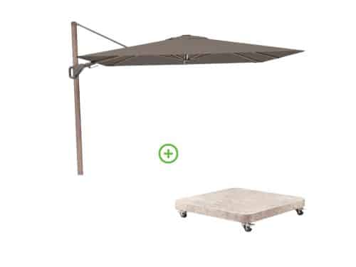 Nexus T² zweefparasol - premium doek | 300x300 met Venezia rond parasolvoet 90kg | Havana/Mocha