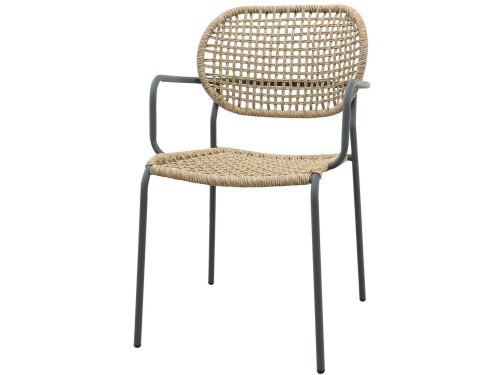 Noa stapelbare naturel wicker dining tuinstoel - Antraciet