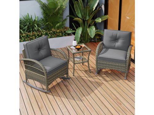 OKWISH Balkonset 3 Delig - 2 Schommelstoelen Met Hoge Rugleuning