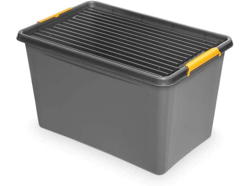 Opbergbox 60 Liter met Deksel, Clips en Wielen