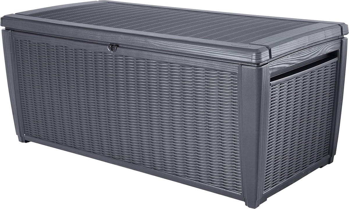 opbergbox tuinkussenbox sumatra weerbestendig grijs deksel gasveer 511 l 1473