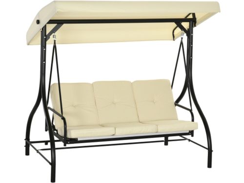 Openlucht 2-in-1 verandaschommel met ligfunctie, 3-zits tuinschommel met verstelbaar zonnedak