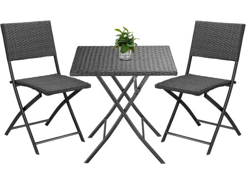 Opklapbare Balkonset Polyrattan Zwart 3 Delig - Ruimtebesparend voor Balkon