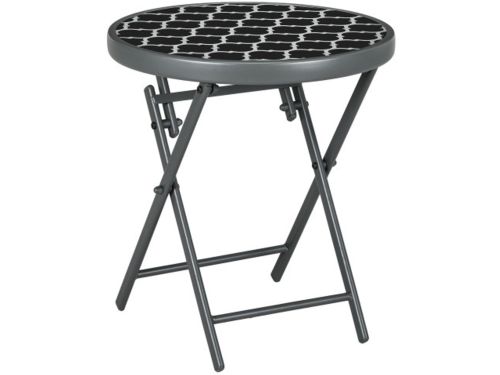 Opklapbare bijzettafel met glazen blad, 45x45x50cm, zwart, ideaal voor tuinieren