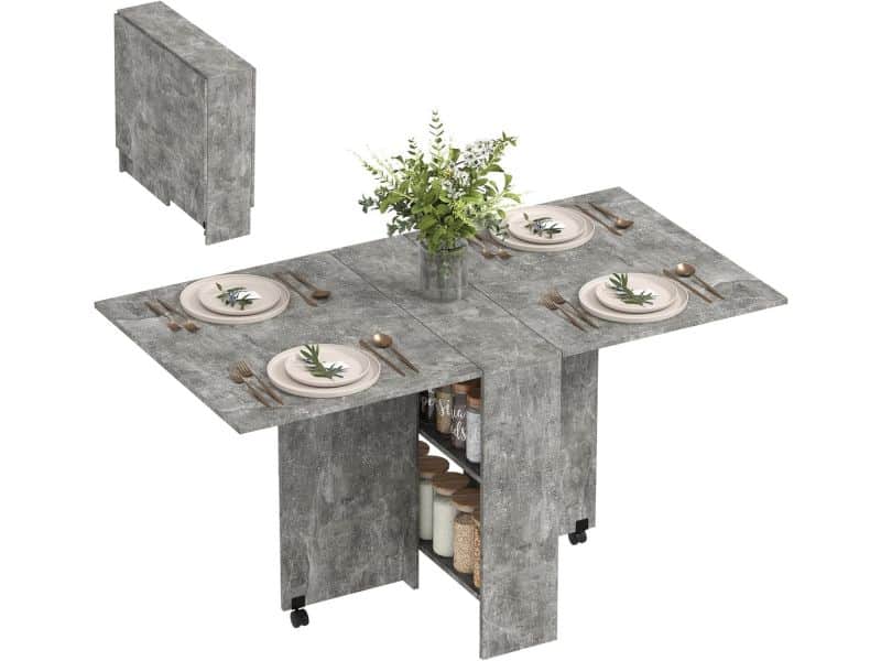 Oprolbare Klaptafel voor Keuken of Eetkamer met Opbergplanken