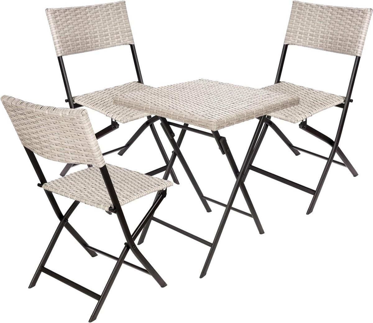 opvouwbare balkonset met tafel en 3 inklapbare stoelen polyrattan weerbestendig