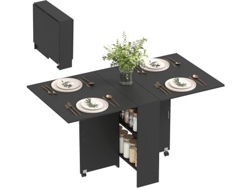 Opvouwbare Klaptafel met Wielen en Opbergplanken voor Keuken en Eetkamer