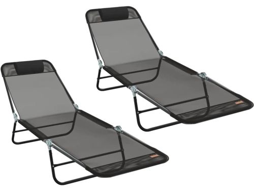 Opvouwbare zonnebed | Ligstoel | Zonligstoel 2 st Zwart 182